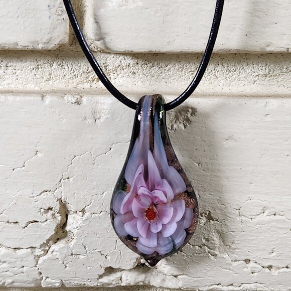 New Womens Murano Glass Blown Flower Blossum Necklace 4 in 1 - Picture 1 of 6